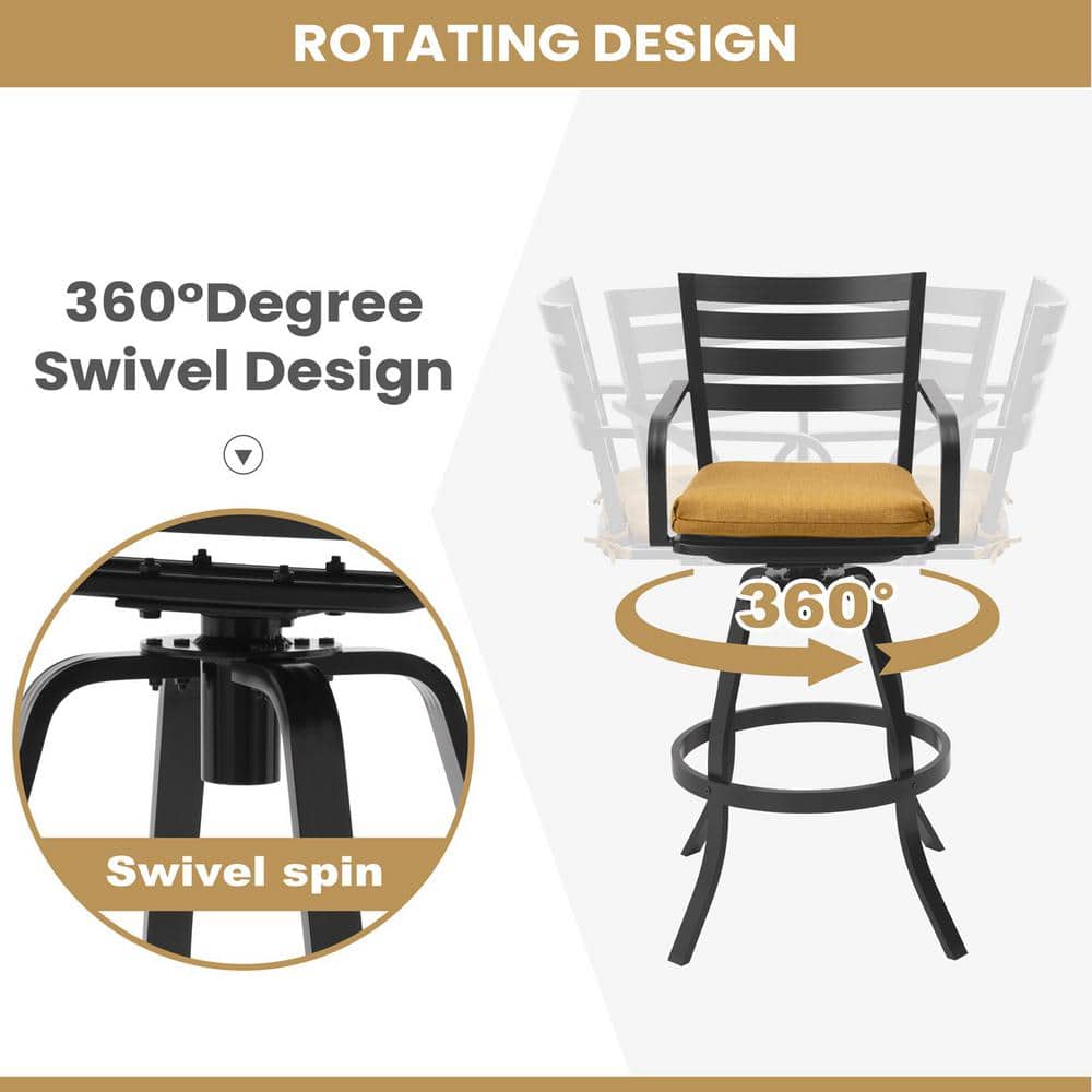 Outdoor Swivel Bar Stools with Cushions, Cast Aluminum, Set of 2
