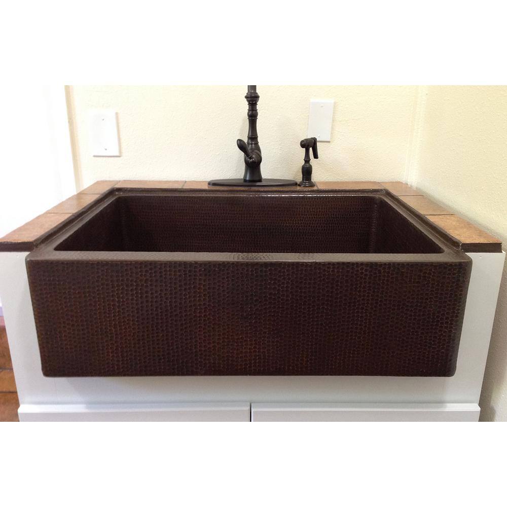 30" Hammered Copper Farmhouse Drop-In Kitchen Sink with Accessories