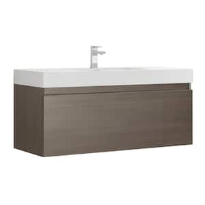 Mezzo 48 in. Modern Wall Hung Bath Vanity in Gray Oak with Vanity Top in White with White Basin