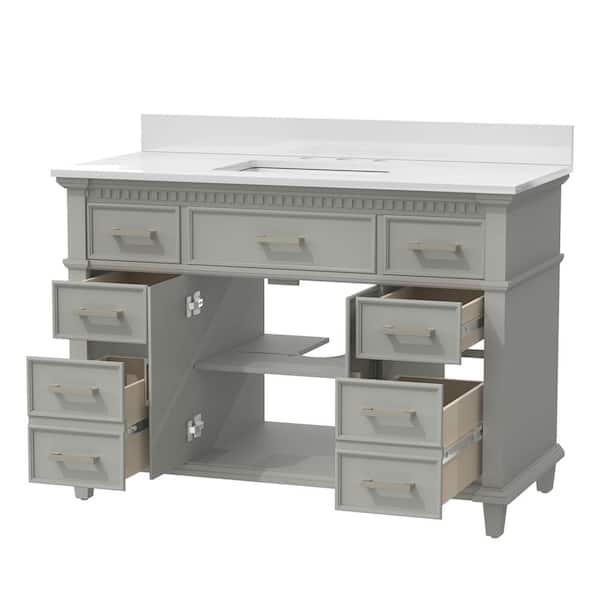 Unbranded 48 in. W x 22 in. D x 38 in. H Bath Vanity in Gray with White Ceramic Top