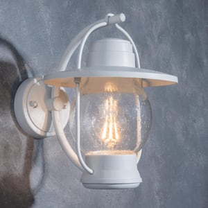 Coastal Nantucket 1-Light White Outdoor Wall Lantern Sconce