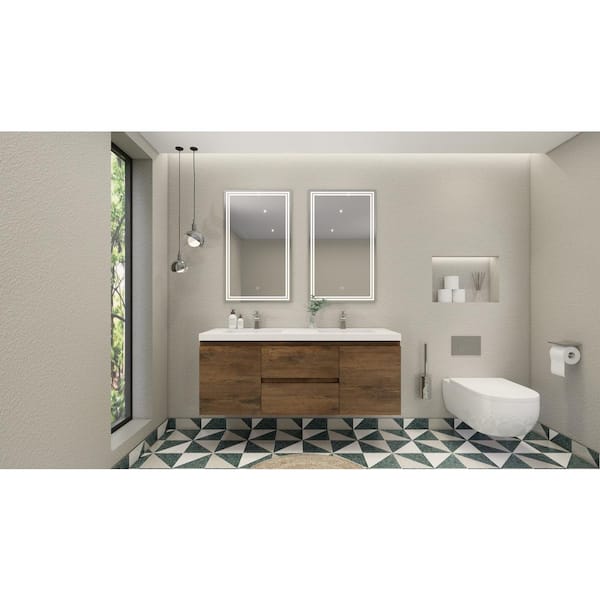 Unbranded Bohemia 60 in. W Bath Vanity in Rosewood with Reinforced Acrylic Vanity Top in White with White Basins