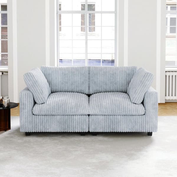 78 in. Square Arm Faux Rabbit Fur Velvet 2-Piece Oversized Loveseat Modular Sectional Sofa with Washable Covers in Gray