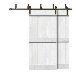 48 in. x 84 in. Mid-Bar Bypass White Stained Solid Pine Wood Interior Double Sliding Barn Door with Hardware Kit