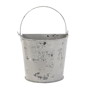 11.5 in. x 10 in. Farmhouse Style Distressed White Metal Bucket Planter with Handle