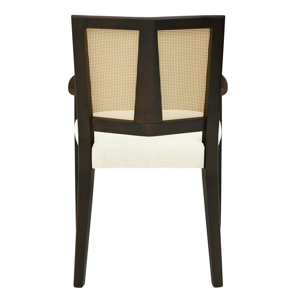 Dark Brown and Beige Rubberwood Arm Chairs with Cane Webbing