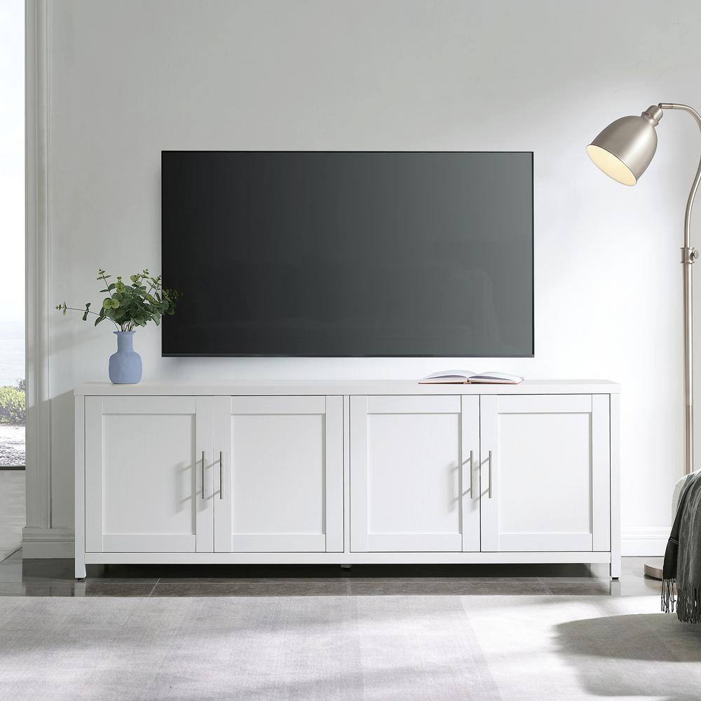 White Rectangular TV Stand with Cabinets for 75" TVs