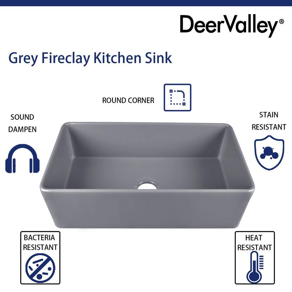 Gray 33" Fireclay Single Bowl Farmhouse Kitchen Sink