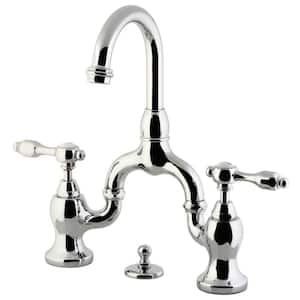 Tudor 2-Handle High Arc 8 in. Bridge Bathroom Faucets with Brass Pop-Up in Polished Chrome
