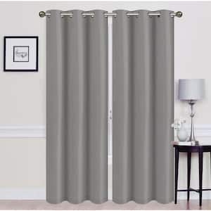 Madonna Gray Solid Polyester Thermal 76 in. W x 84 in. L Grommet Blackout Curtain Panel (2-Set)