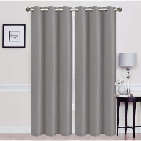 J&V TEXTILES Madonna Gray Solid Polyester Thermal 76 in. W x 84 in. L Grommet Blackout Curtain Panel (2-Set)