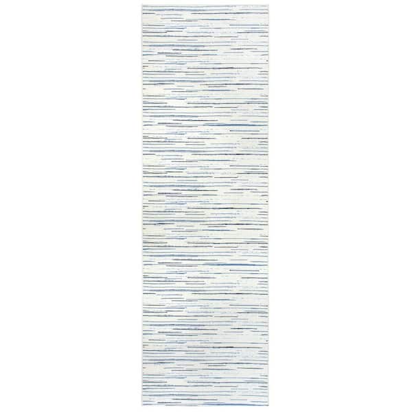 Elwood Machine Washable Blue 2.6 ft. x 8 ft. Indoor Area Rug