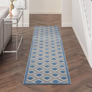 Aloha Blue/Gray 2 ft. x 12 ft. Kitchen Runner Geometric Contemporary Indoor/Outdoor Patio Area Rug