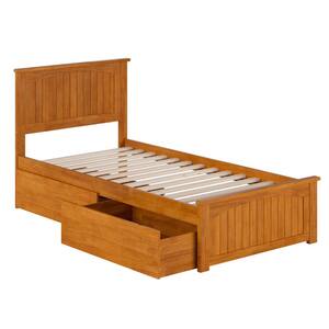 Nantucket Light Toffee Natural Bronze Solid Wood Frame Twin XL Platform Bed with Matching Footboard and Storage-Drawers