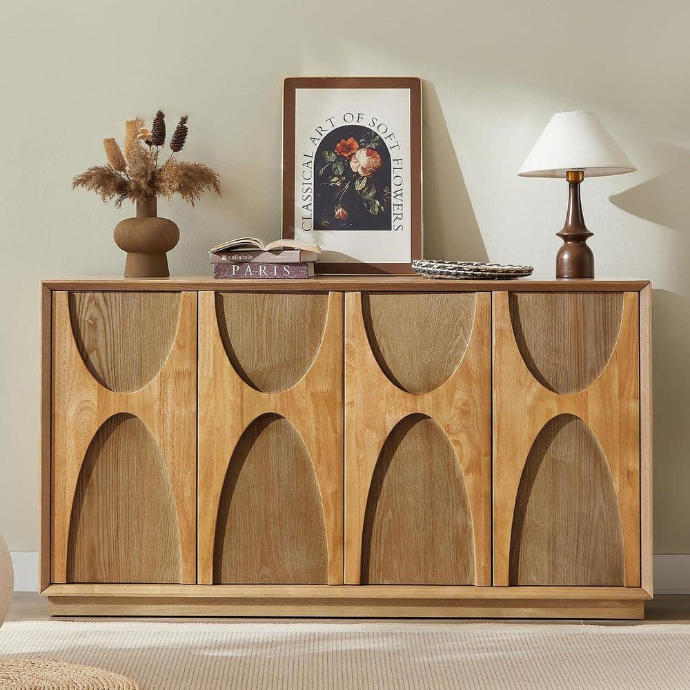 Modern Natural Finish 32.28 in. Wooden Accent Storage Cabinet Kitchen Sideboard with Adjustable Shelves price history on PriceWatchPro