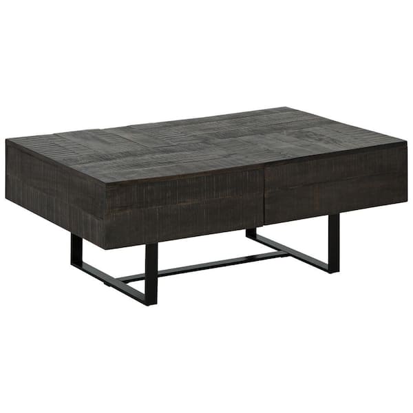 Benjara 28.13 in. Gray and Black Rectangle Wood Coffee Table with Metal Base