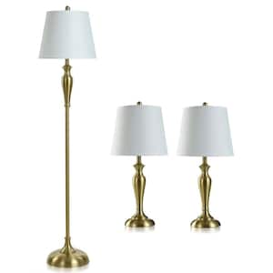 Antique Brass Set 61 in. Antique Brass Floor and Table Lamp with Linen Shade