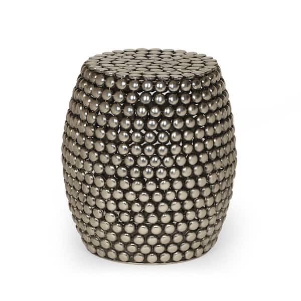 Noble House Collister 16 in. x 17.5 in. Nickel Antique Round Metal End Table