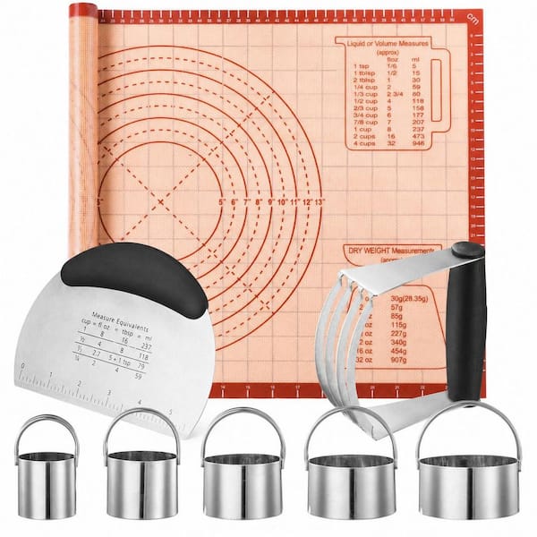 Pastry Tool Set with 5 Biscuit Cutters, Dough Scraper, Pastry Blender, and Silicone Baking Mat