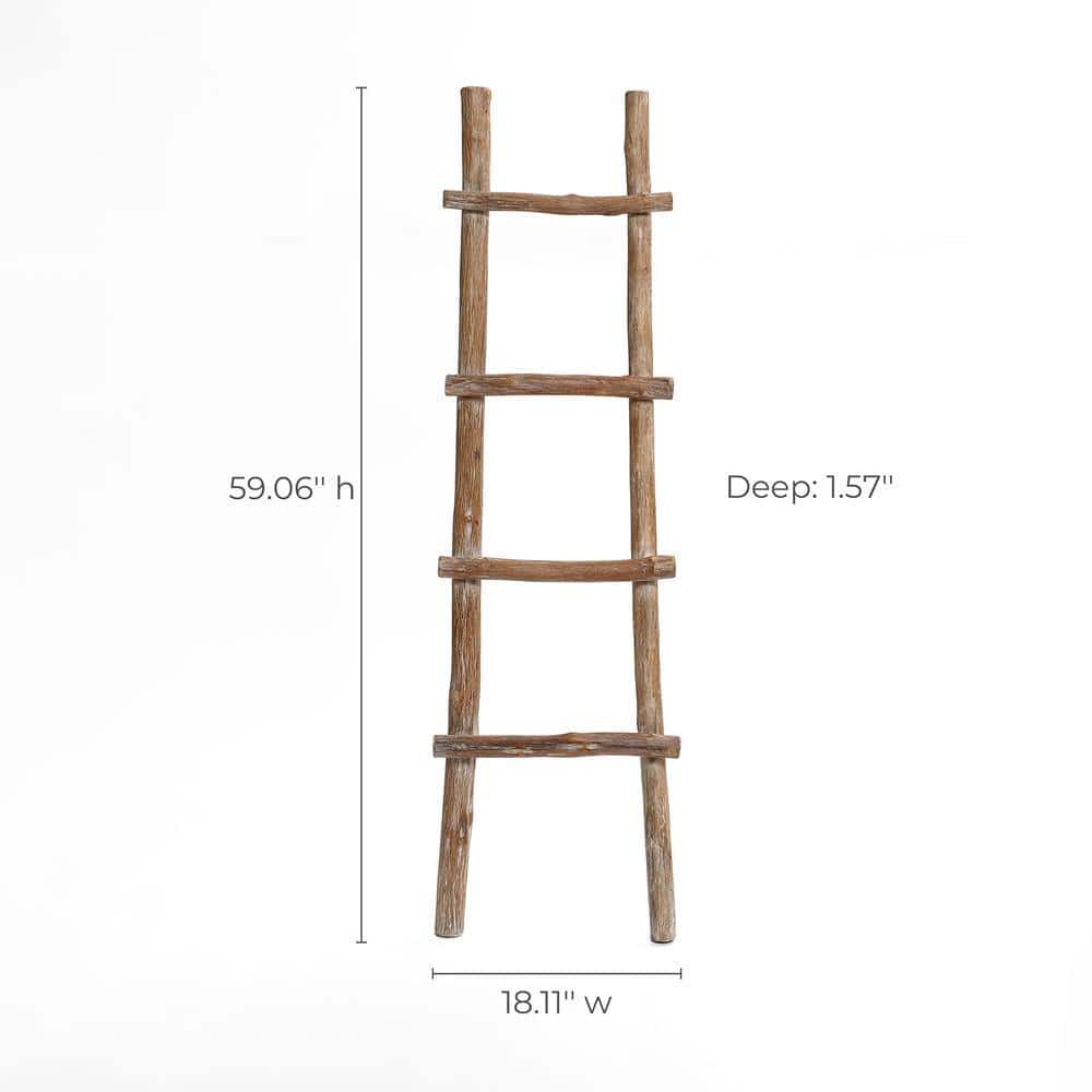 Natural Solid Wood 59-Inch 4-Rung Rustic Blanket Ladder