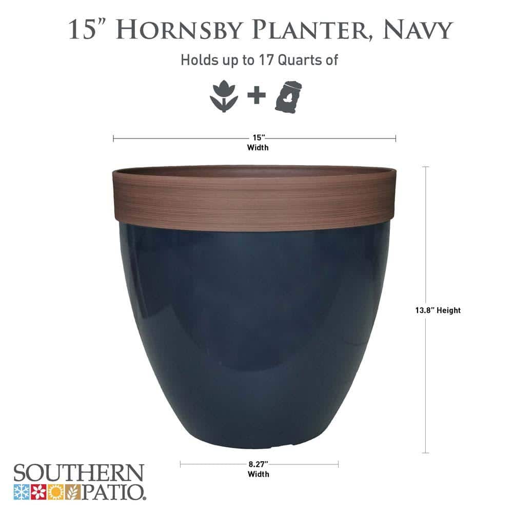 Navy Blue High-Density Resin Outdoor Planter with Drainage Hole