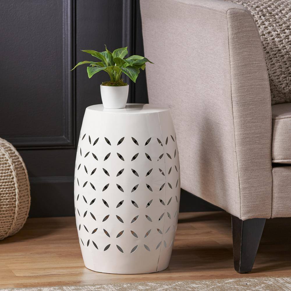 White Iron 12.25" Round Outdoor Patio Side Table