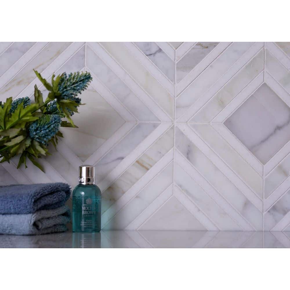 Serena 9 in. x 11 in. Polished White Gray Calacatta Gold, Thassos Mosaic Wall and Floor Tile (3.53 sq ft/case)-5 Pack price history on PriceWatchPro