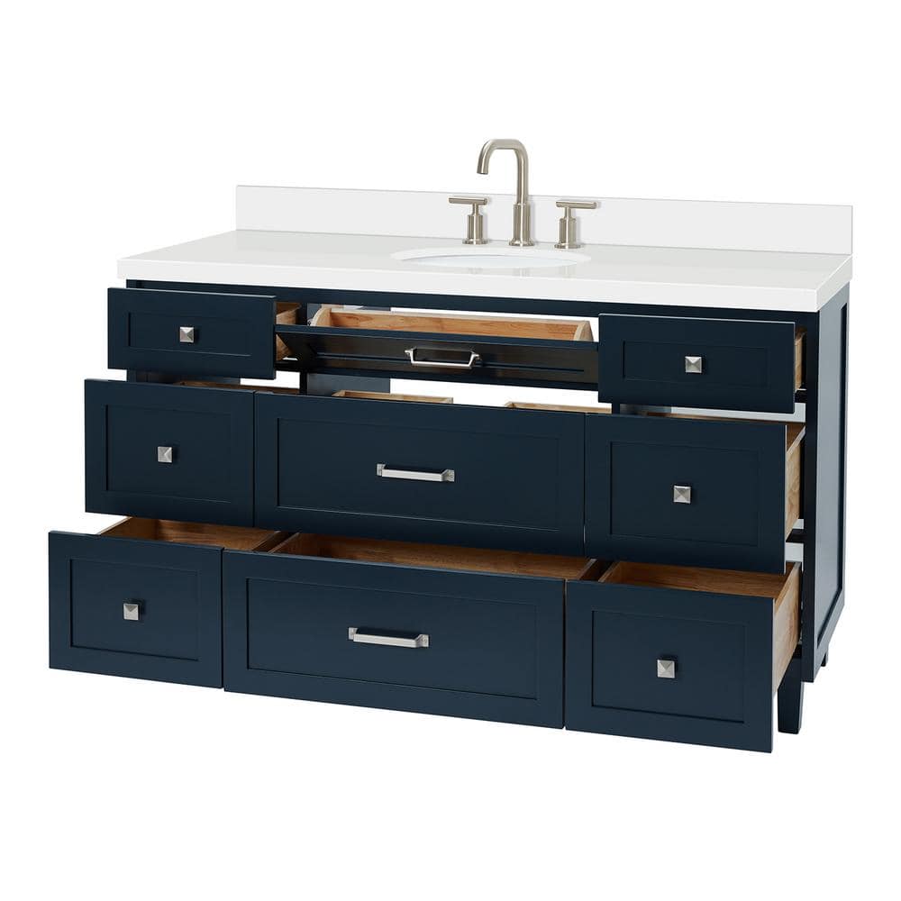 Midnight Blue Freestanding Single Sink Vanity with Quartz Top