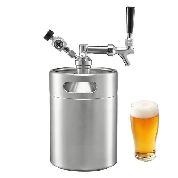 128oz. Mini Keg with Pressurized Tap System, Silver, 304 Stainless Steel Beer Dispenser Kit, Includes CO2 Regulator