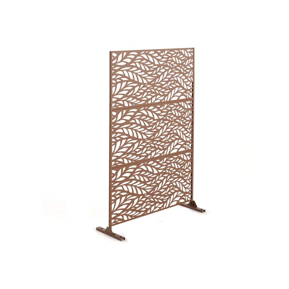 6-5-ft-h-x-4-ft-w-laser-cut-metal-privacy-screen-in-brown-3-panels