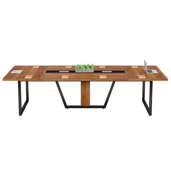 94.49 in. Rectangular Light Brown Wood Computer Desk with Strong Metal Frame