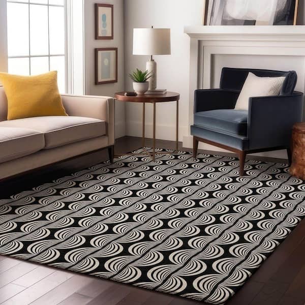 Mayfield Premium Machine Washable Abstract AMF1055 Black 3 ft. x 4 ft. Area Rug