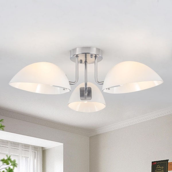 ZJVAIVE 23.62 in. 3-Light Nickel Modern Semi-Flush Mount Ceiling Light Fixture with Glass Shade for Kitchen Island
