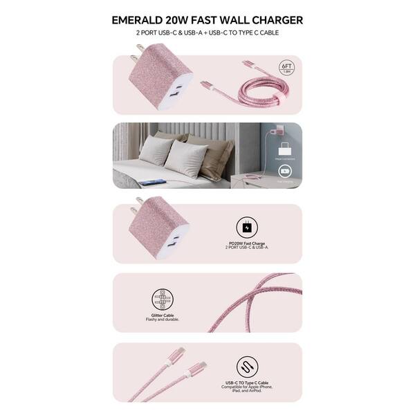 thumbnail image 2 of Pink 6ft USB-C Fast Charge Cable – Type-C Power Cord For Smartphones By ODEMobile 2 of 6