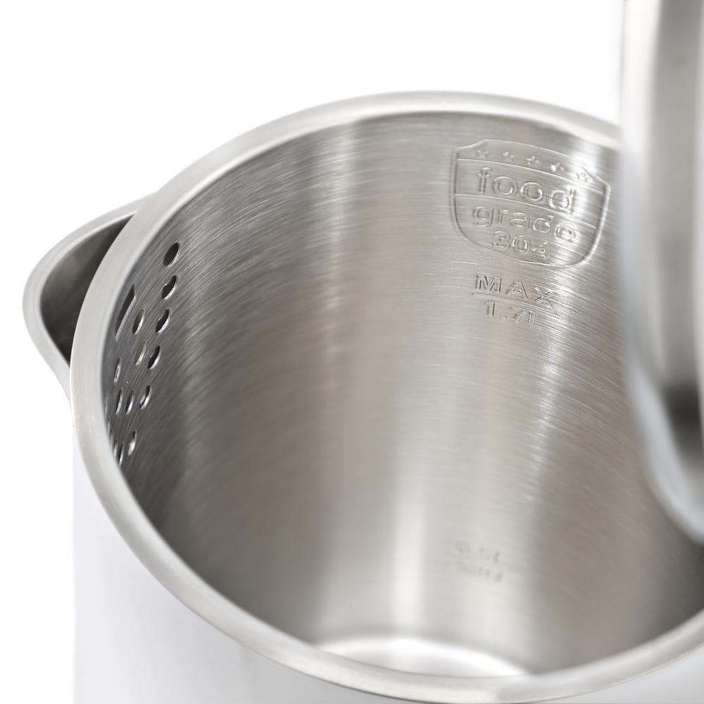 1.7L White Stainless Steel Electric Tea Kettle with Plastic Handle