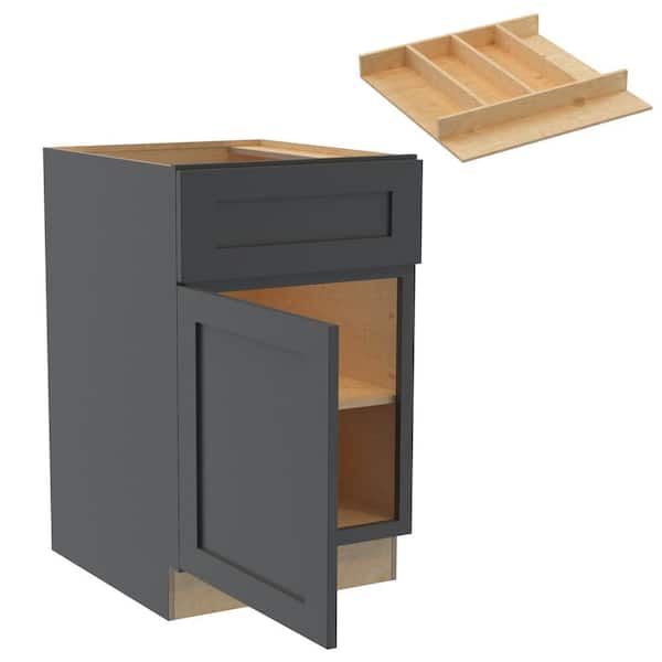 Home Decorators Collection Newport 21 in. W x 24 in. D x 34.5 in. H Assembled Plywood Base Kitchen Cabinet in Deep Onyx with Utility Soft Close LH