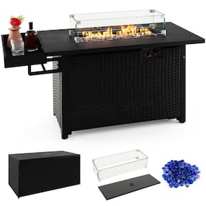 Black Wicker Outdoor Propane Gas Fire Pit Table 52 in. Propane Fire Pit with Wind Guard 50,000 BTU Heat Output