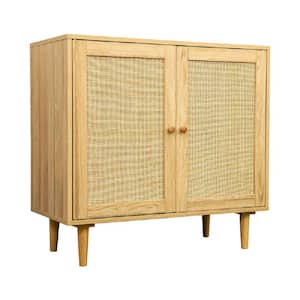 Rattan 31.5 in. W x 15.75 in. D x 30.31 in. H in Natural Wood Ready to Assemble Kitchen Cabinet with Doors