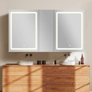 50 in. W x 30 in. H Rectangular White Aluminum Surface Mount Defogging Led Medicine Cabinet with Mirror for Bathroom
