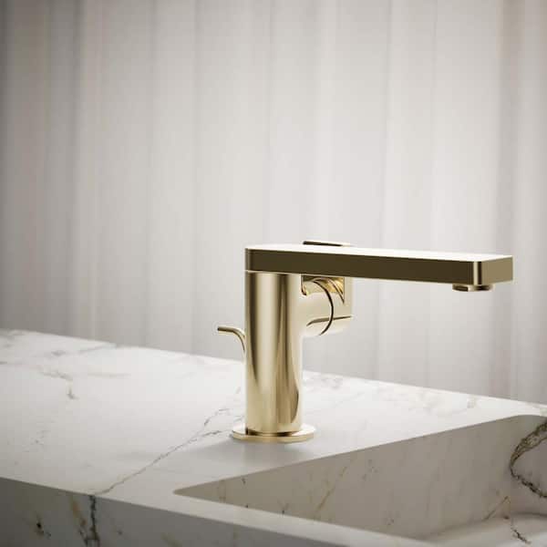 Composed Single Handle Single Hole Bathroom Faucet in Vibrant French Gold