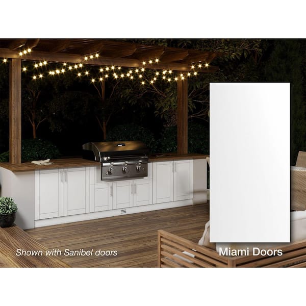 Miami Shell White 20-Piece 121.25 in. x 34.5 in. x 28.5 in. Outdoor Kitchen Cabinet Island Set