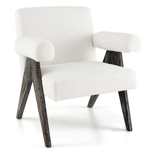 White Wood Arm Chair with Natural Rubber Wood Legs