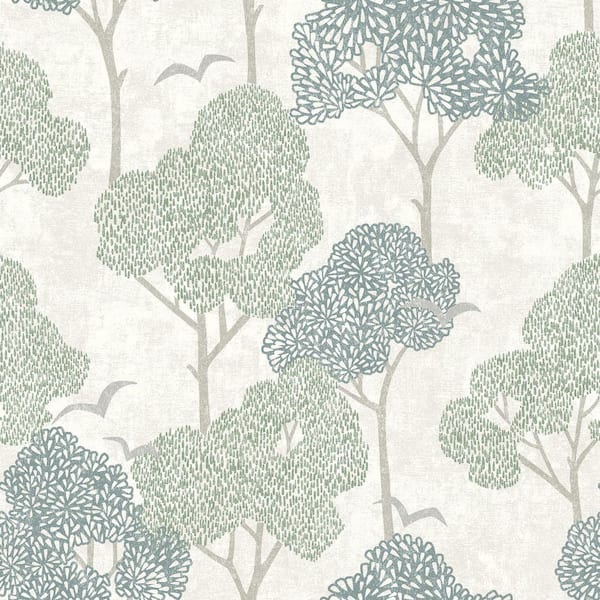A-Street Prints Lykke Green Textured Tree Wallpaper Sample