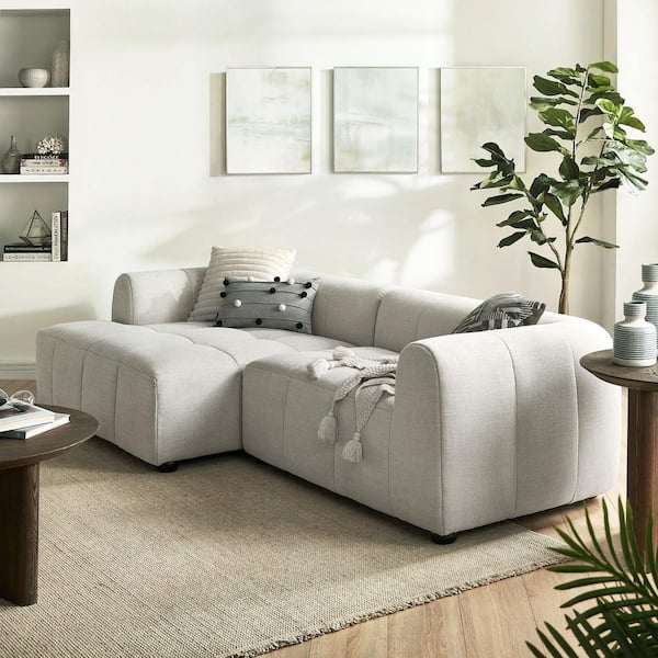 MODWAY Liana 102.4 in. Round Arm 2-Piece Upholstered Fabric Left-Facing L-Shaped Sectional Sofa in Linen White with Chaise