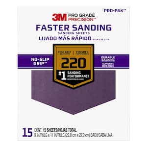 Pro Grade Precision 9 in. x 11 in. Fine 220-Grit Sheet Sandpaper (15-Sheets/Pack)