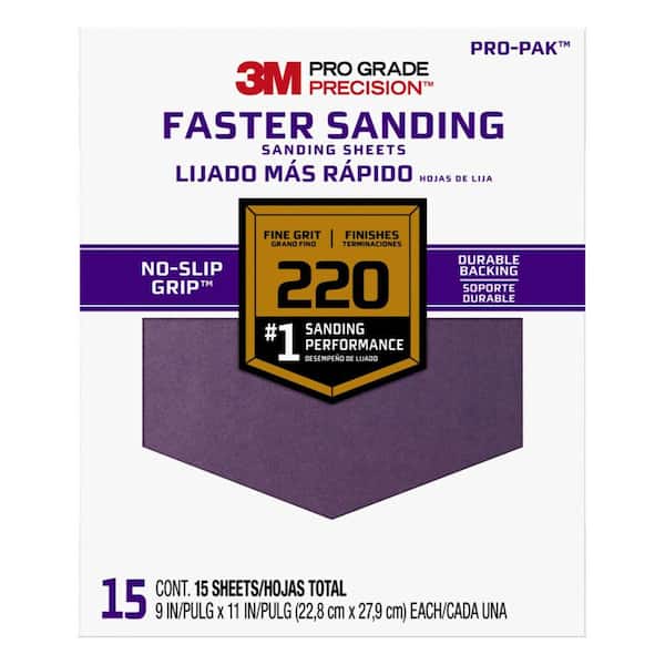3M Pro Grade Precision 9 in. x 11 in. Fine 220-Grit Sheet Sandpaper (15-Sheets/Pack)