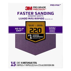Pro Grade Precision 9 in. x 11 in. 220 Grit Fine Faster Sanding Sheets (15-Sheets/Pack)