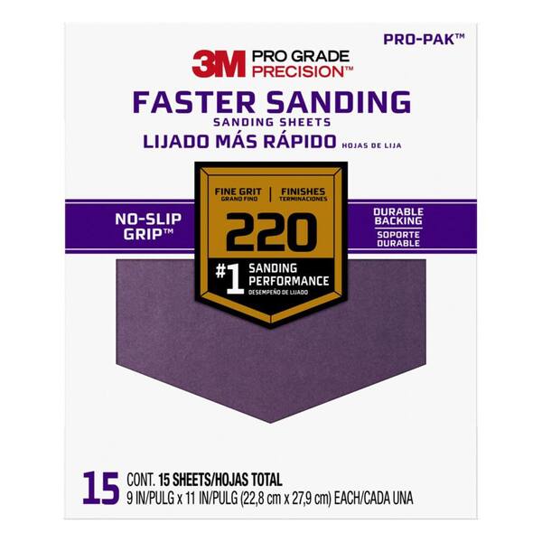 3M Pro Grade Precision 9 in. x 11 in. 220 Grit Fine Faster Sanding Sheets (15-Sheets/Pack)