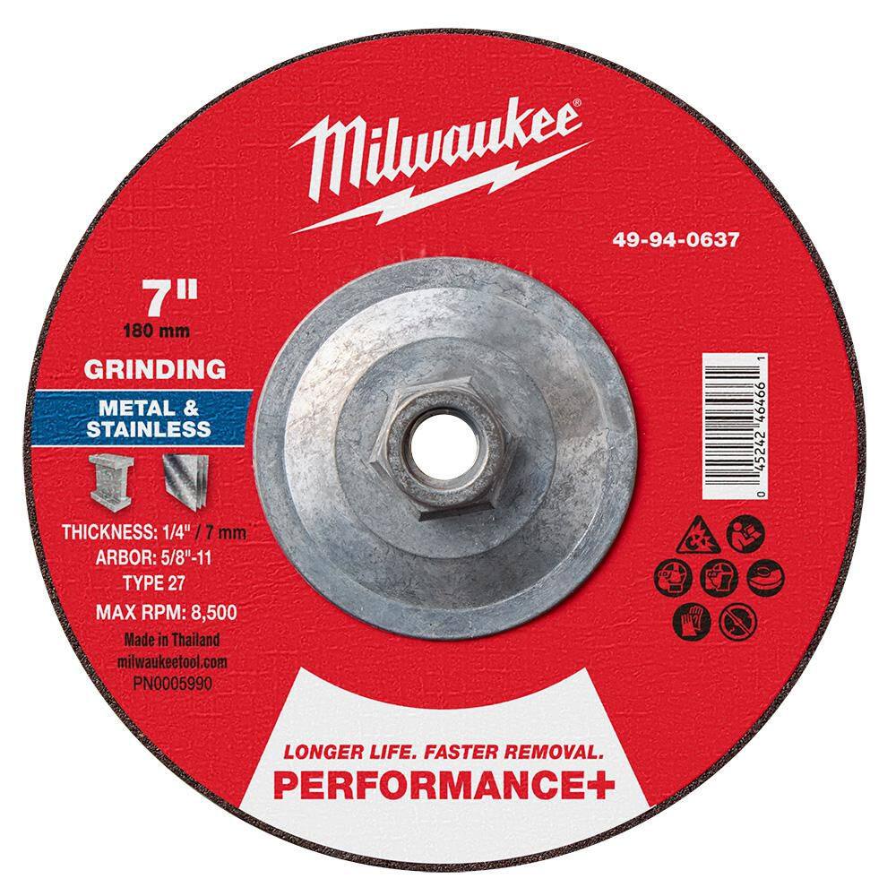 7 in. x 1/4 in. x 5/8 in.-11 Performance Plus Metal Grinding Wheel - Type 27 price history on PriceWatchPro