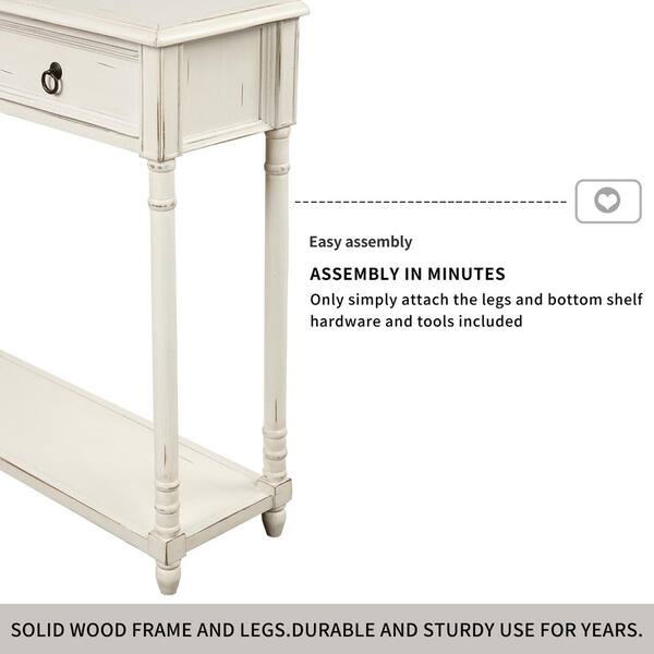 Eer 52 In Antique White Rectangle, Slide Out Console Table